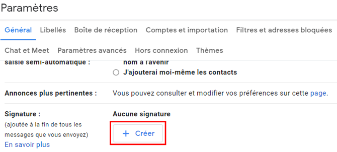 Créer une nouvelle signature dans Gmail